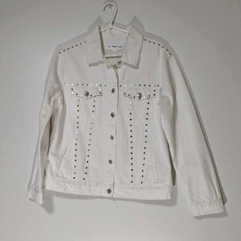 Mango Studded Oversize Denim Jacket White Size XXS/XS